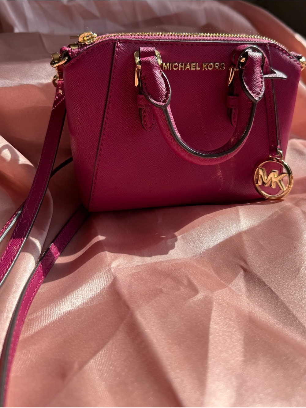 Michael Kors Magenta Ciara XS Mini Satchel with Gold Hardware